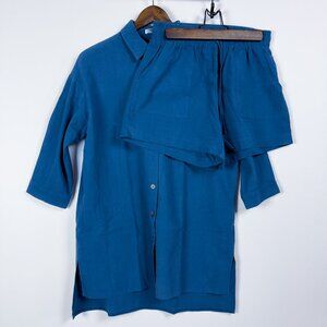 Women's Blue Button-Up Shirt and Shorts set, Size Medium